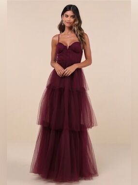 NWT Lulus Plum Bustier Tiered Tulle Formal Prom Dress Small